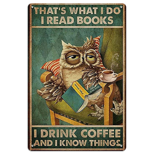 Owl Coffee & Books Tin Sign