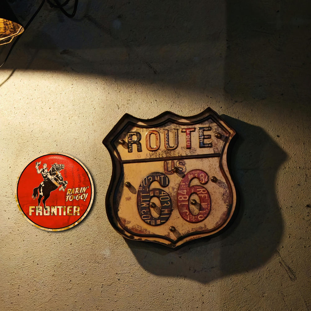 Frontier Gasoline “Rarin’ To-Go!” Round Metal Sign