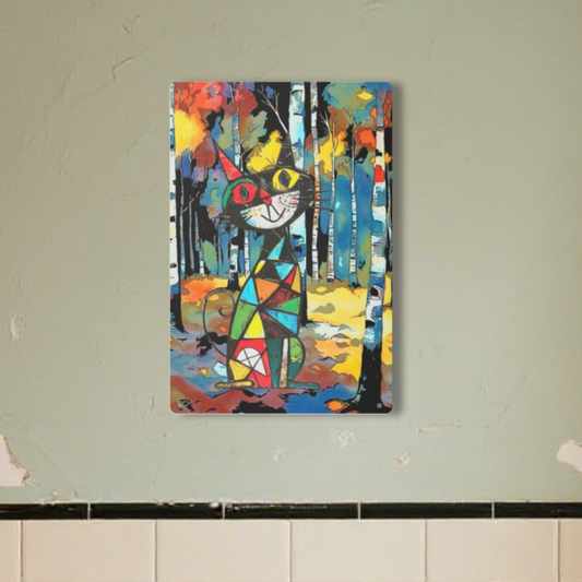 Abstract Cubist Cat in Forest