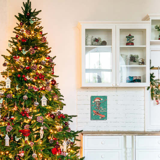 "Merry Christmas" Skateboarding Skeleton