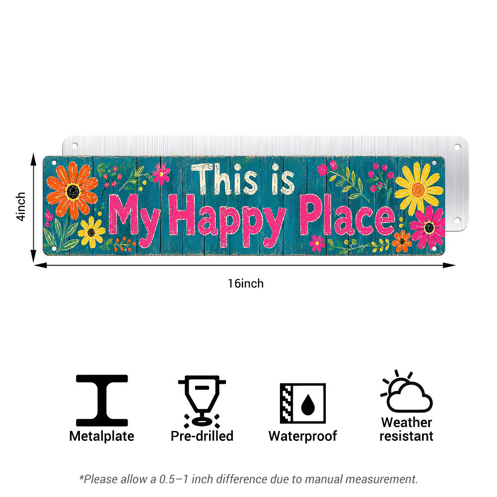 This Is My Happy Place Metal Garden Sign – Floral Patio Fence Decor