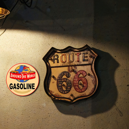 Around The World Gasoline Round Metal Sign