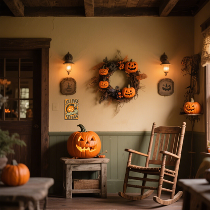 Happy Halloween Vintage Pumpkin Cartoon Style