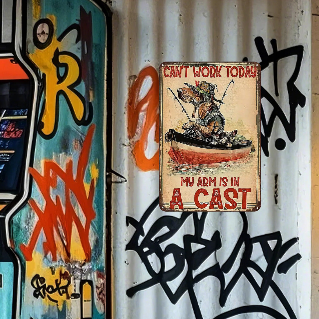 "Can't Work Today" Dog Fishing Sign