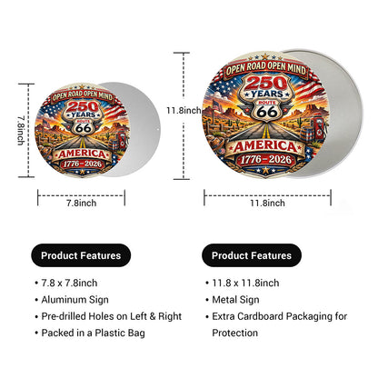 America 250th Anniversary Route 66 Round Metal Sign