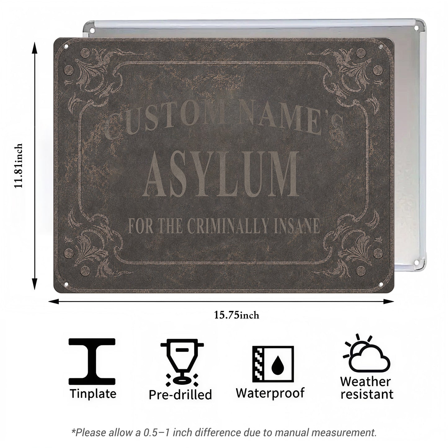 Custom Name’s Asylum Metal Sign – Personalized Horror Halloween Wall Decor