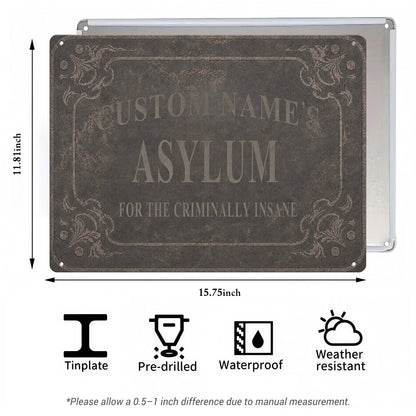 Custom Name’s Asylum Metal Sign – Personalized Horror Halloween Wall Decor