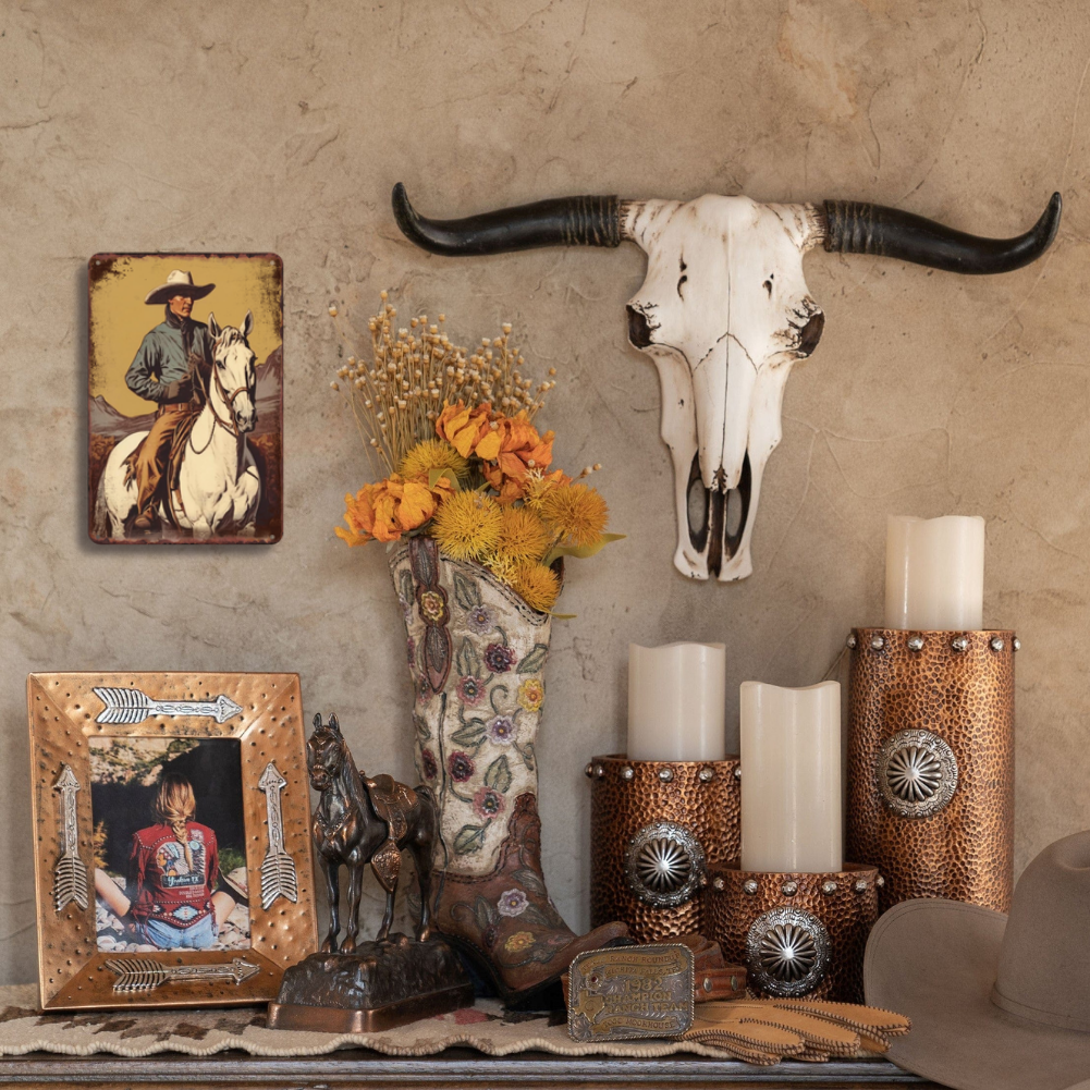 Stylized Cowboy on White Horse