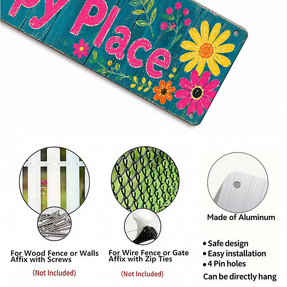 This Is My Happy Place Metal Garden Sign – Floral Patio Fence Decor