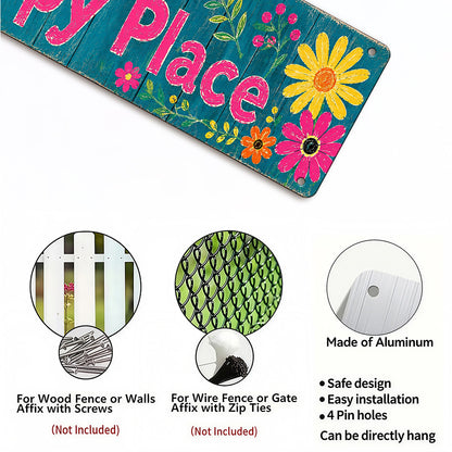 This Is My Happy Place Metal Garden Sign – Floral Patio Fence Decor