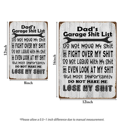 Dad’s Garage Shit List Metal Sign – Funny Garage Rules Wall Decor