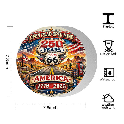 America 250th Anniversary Route 66 Round Metal Sign