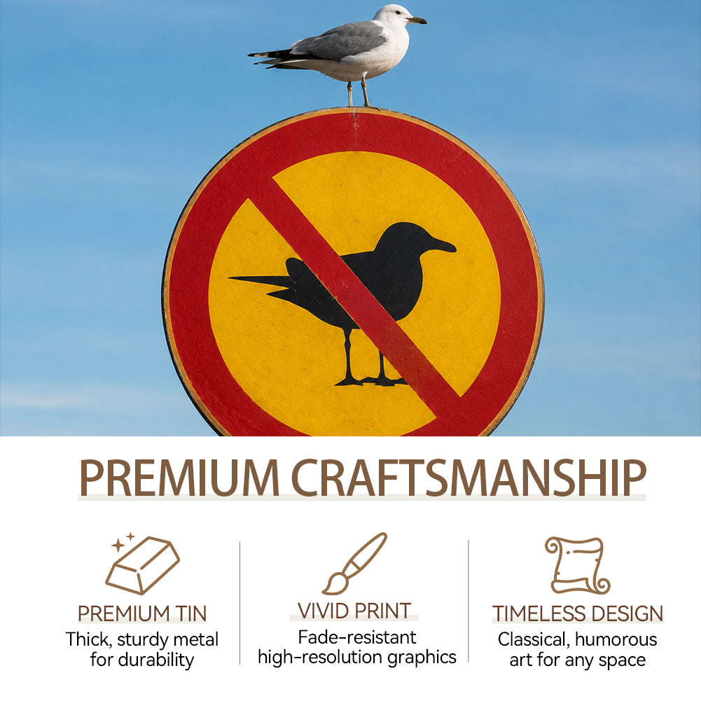 No Bird Poop Round Metal Sign – Funny Garden Fence Decor