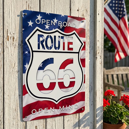 Patriotic Americana Wall Decor - Open Road Route 66 Open Mind Metal Sign
