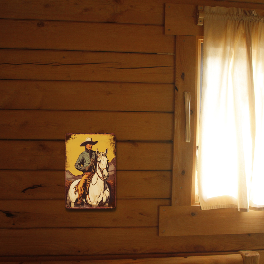 Stylized Cowboy on White Horse