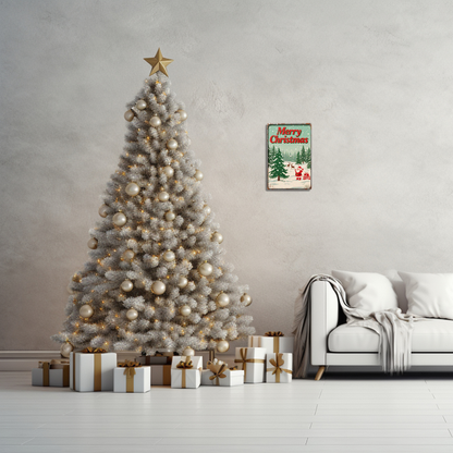 Merry Christmas – Santa with Gifts & Reindeer Snow Scene
