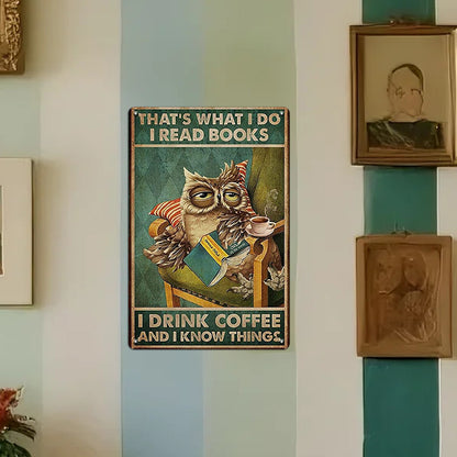 Owl Coffee & Books Tin Sign