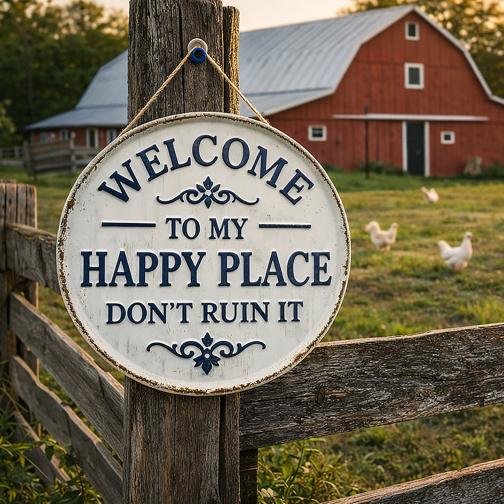 Welcome to My Happy Place Round Metal Sign