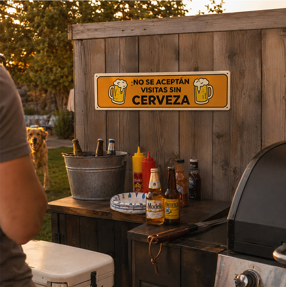 Funny Spanish Beer Metal Sign - No Se Aceptan Visitas Sin Cerveza