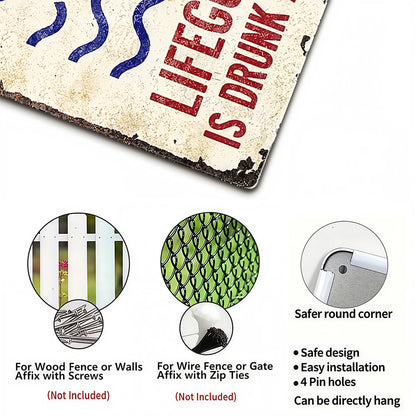 Swim At Your Own Risk Metal Sign – Funny Pool Fence Decor