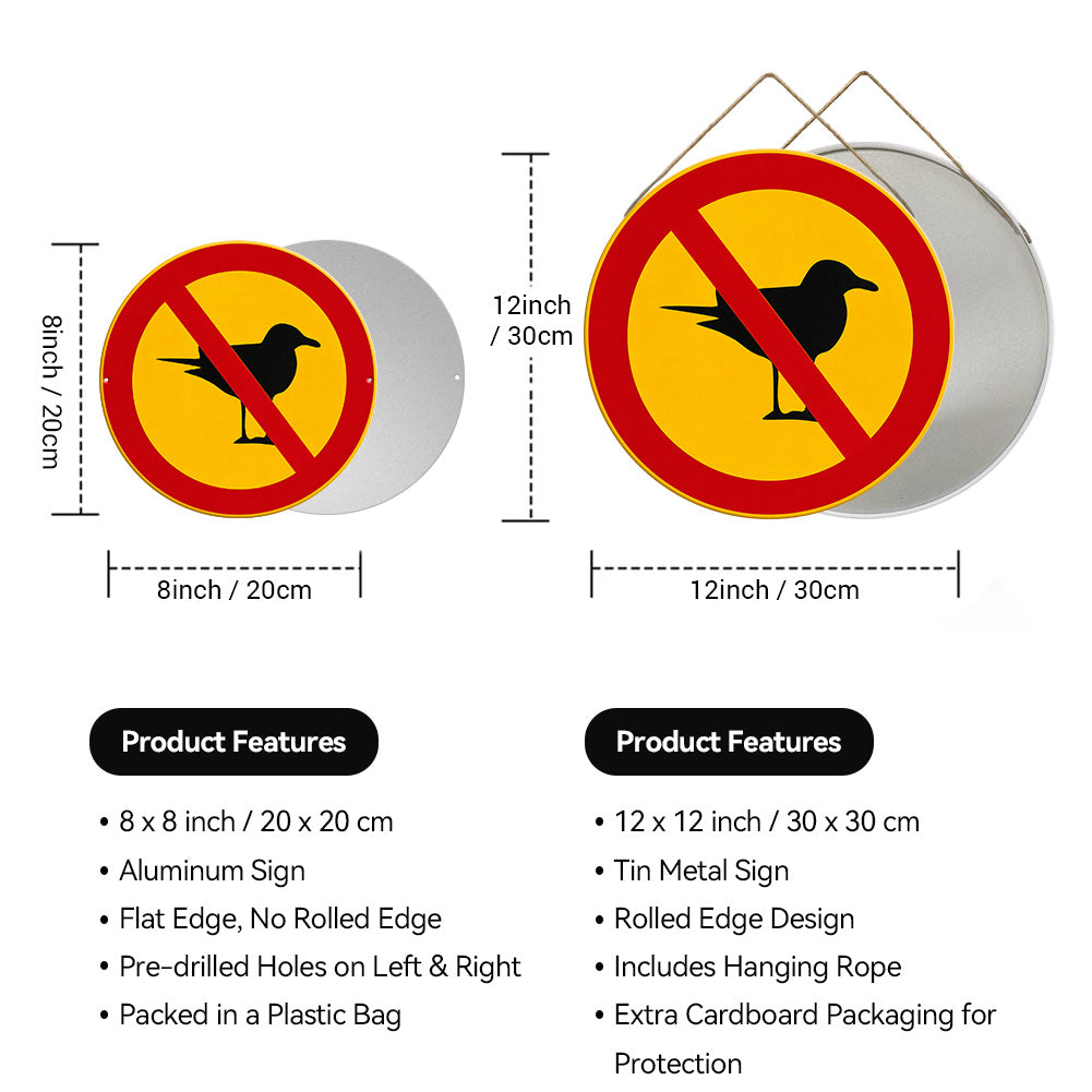 No Bird Poop Round Metal Sign – Funny Garden Fence Decor