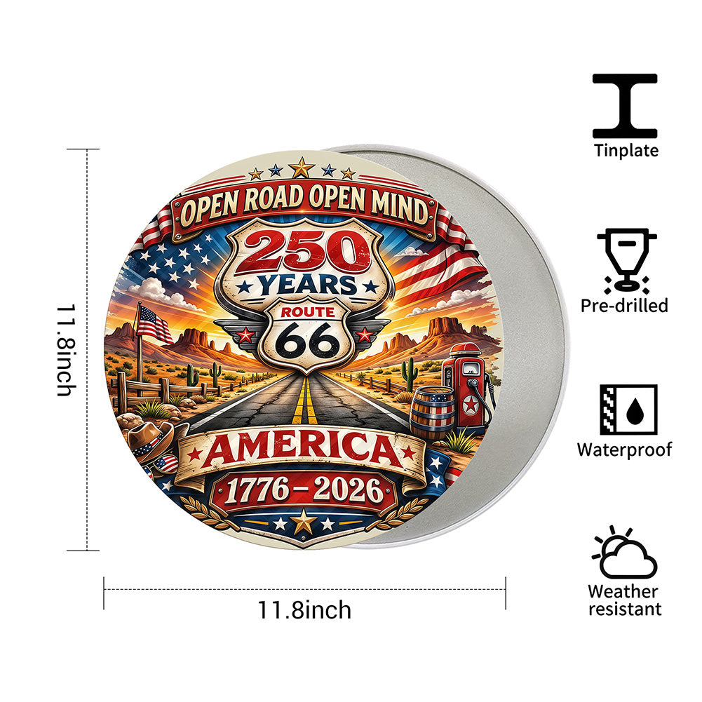 America 250th Anniversary Route 66 Round Metal Sign