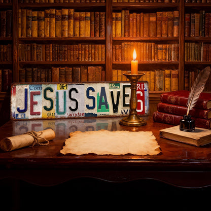 Jesus Saves Vintage License Plate Metal Sign