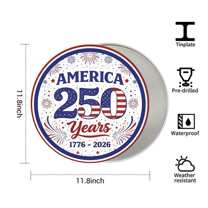 America 250 Years Metal Sign – 1776–2026 Patriotic Round Wall Decor for America’s 250th Anniversary