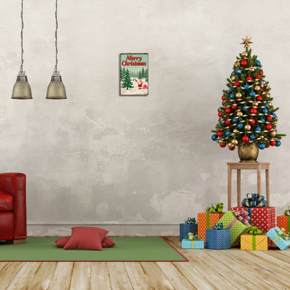 Merry Christmas – Santa with Gifts & Reindeer Snow Scene