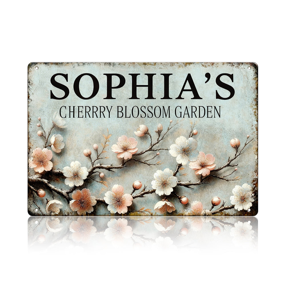 Custom Cherry Blossom Garden Metal Sign