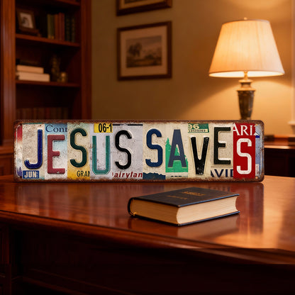 Jesus Saves Vintage License Plate Metal Sign