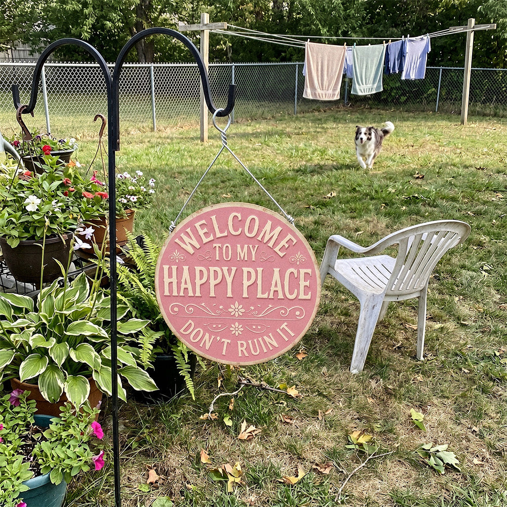 Welcome to My Happy Place Round Metal Sign - Pink