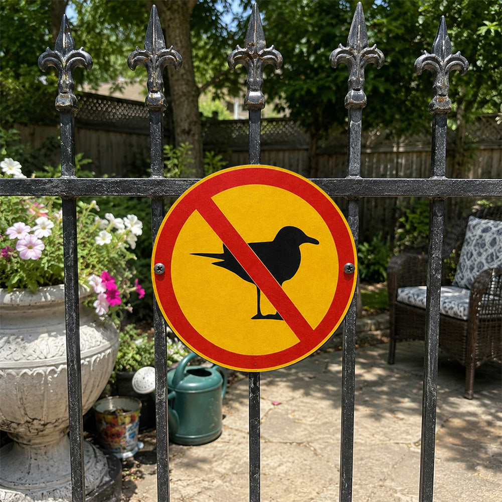 No Bird Poop Round Metal Sign – Funny Garden Fence Decor