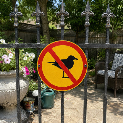No Bird Poop Round Metal Sign – Funny Garden Fence Decor