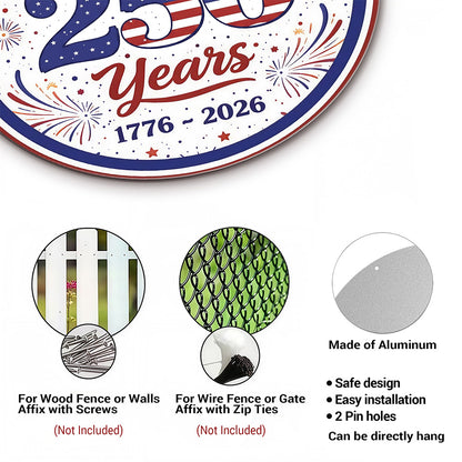 America 250 Years Metal Sign – 1776–2026 Patriotic Round Wall Decor for America’s 250th Anniversary