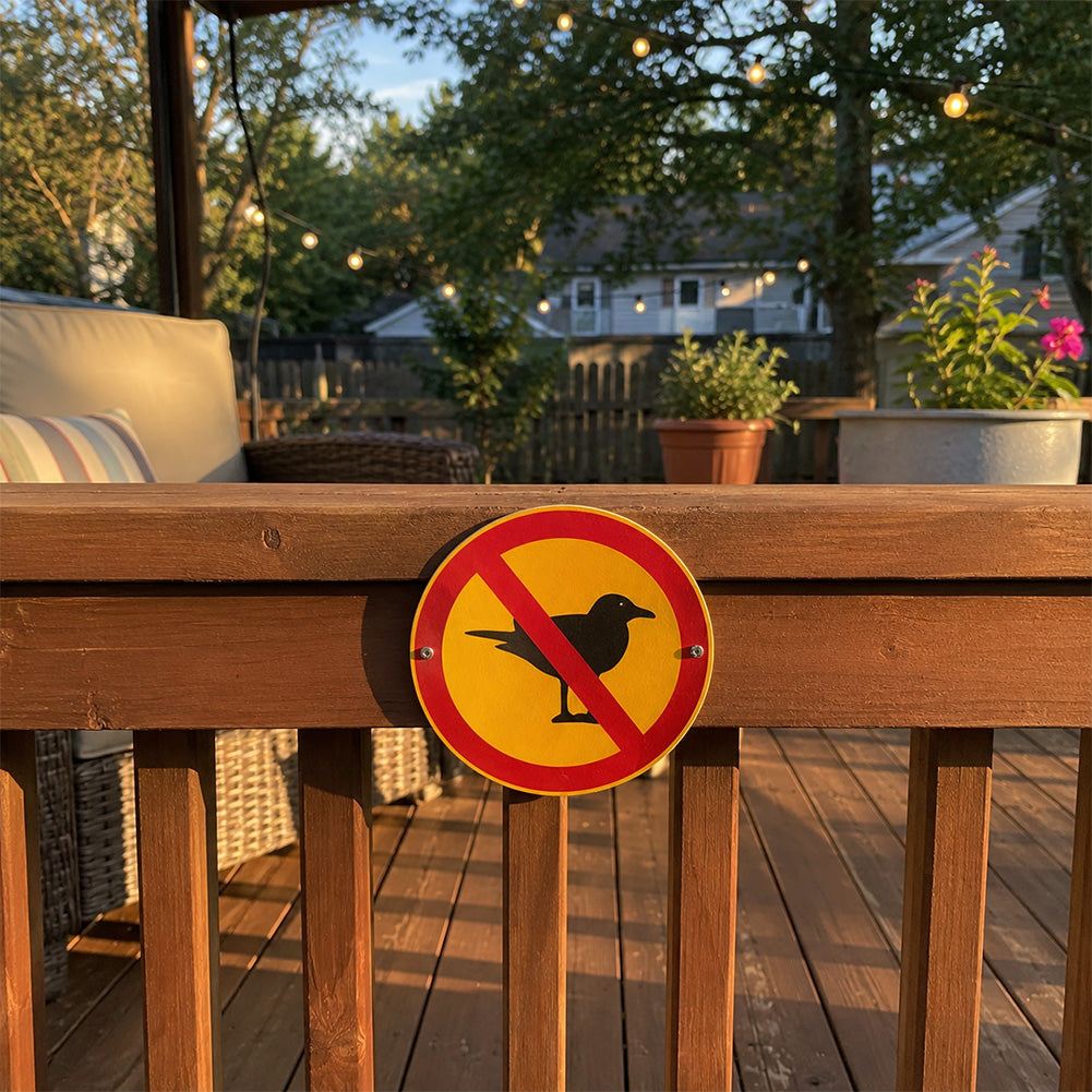 No Bird Poop Round Metal Sign – Funny Garden Fence Decor