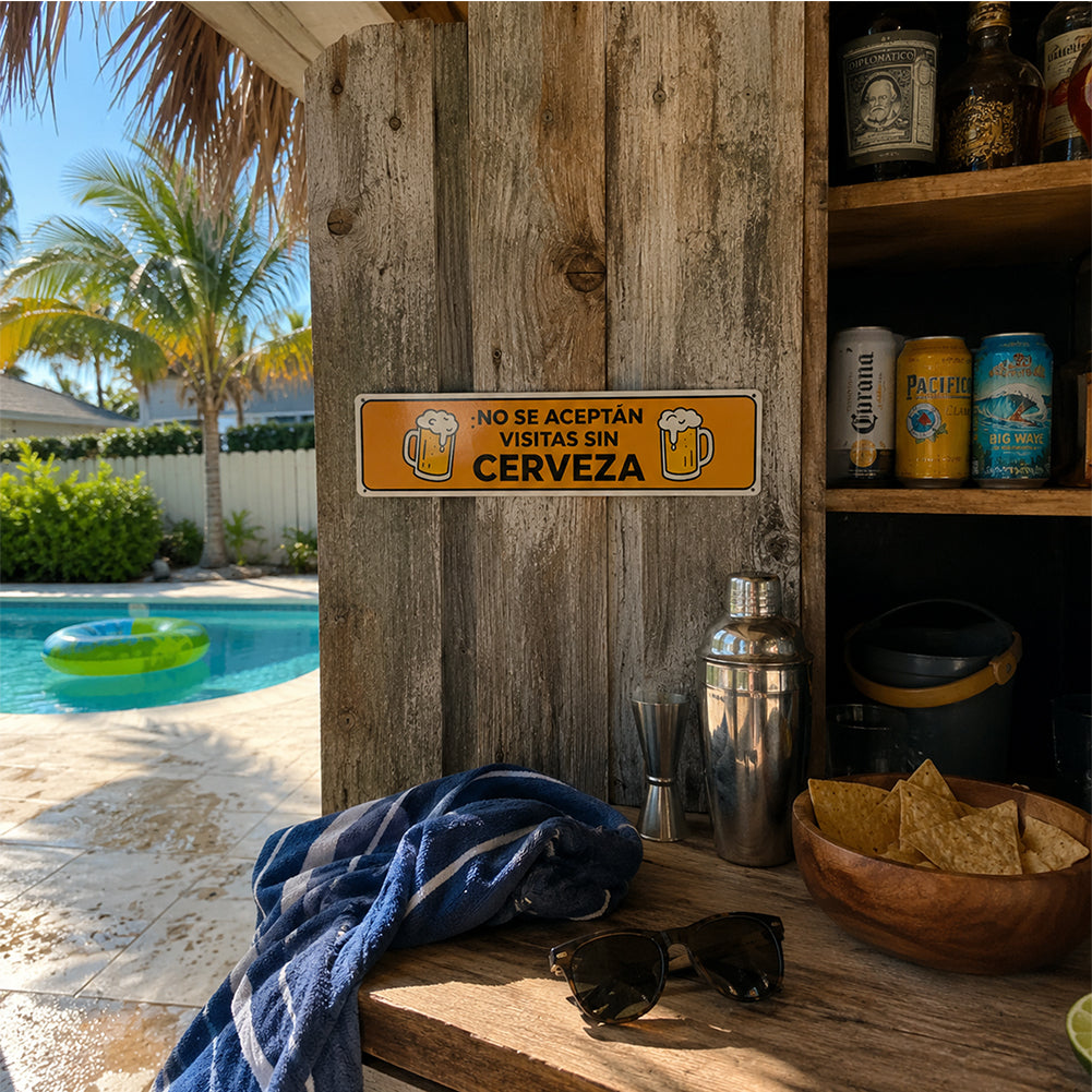Funny Spanish Beer Metal Sign - No Se Aceptan Visitas Sin Cerveza
