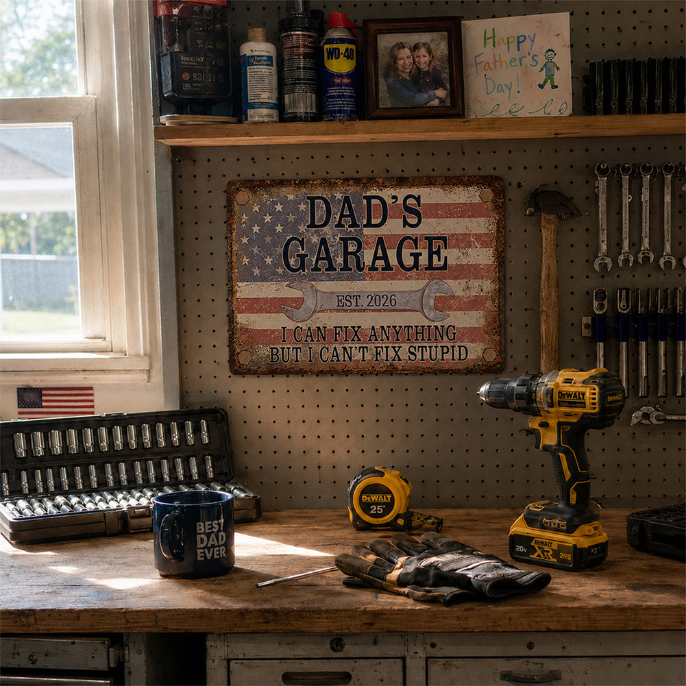 Retro Repair & Service Garage Wall Decor- Dad's Garage Metal Sign