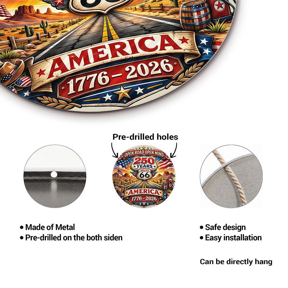 America 250th Anniversary Route 66 Round Metal Sign