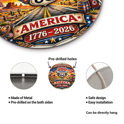 America 250th Anniversary Route 66 Round Metal Sign