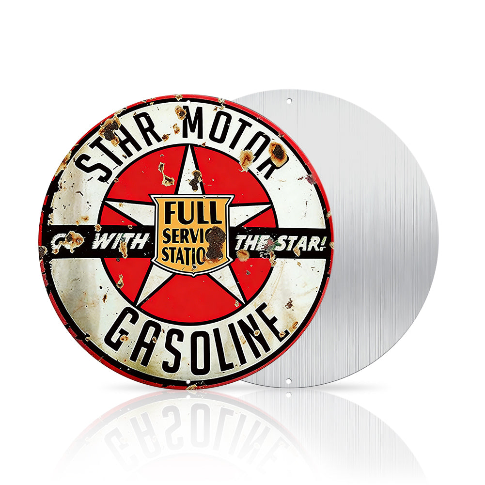 Star Motor Gasoline Round Metal Sign