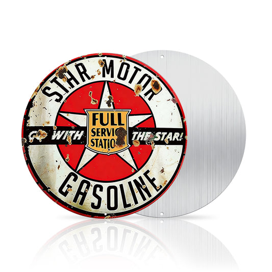 Star Motor Gasoline Round Metal Sign