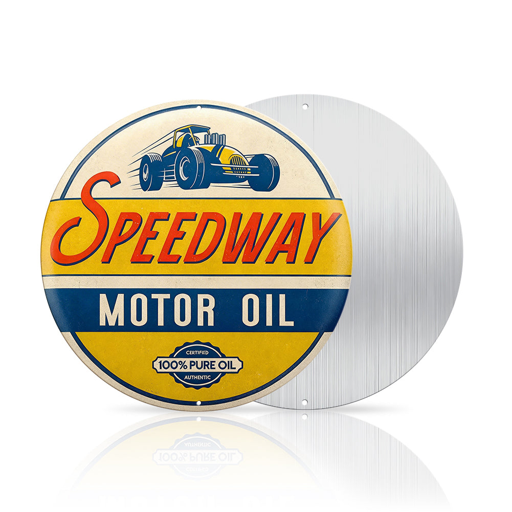 Speedway Motor Oil Round Metal Sign