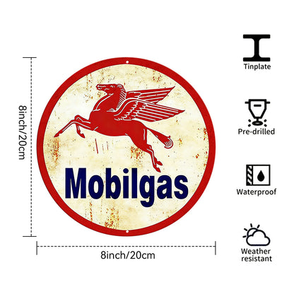 Mobilgas Pegasus Round Metal Sign – Vintage Gas Station