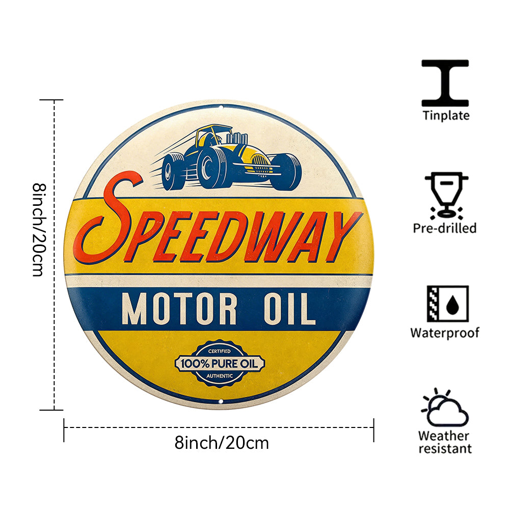 Speedway Motor Oil Round Metal Sign