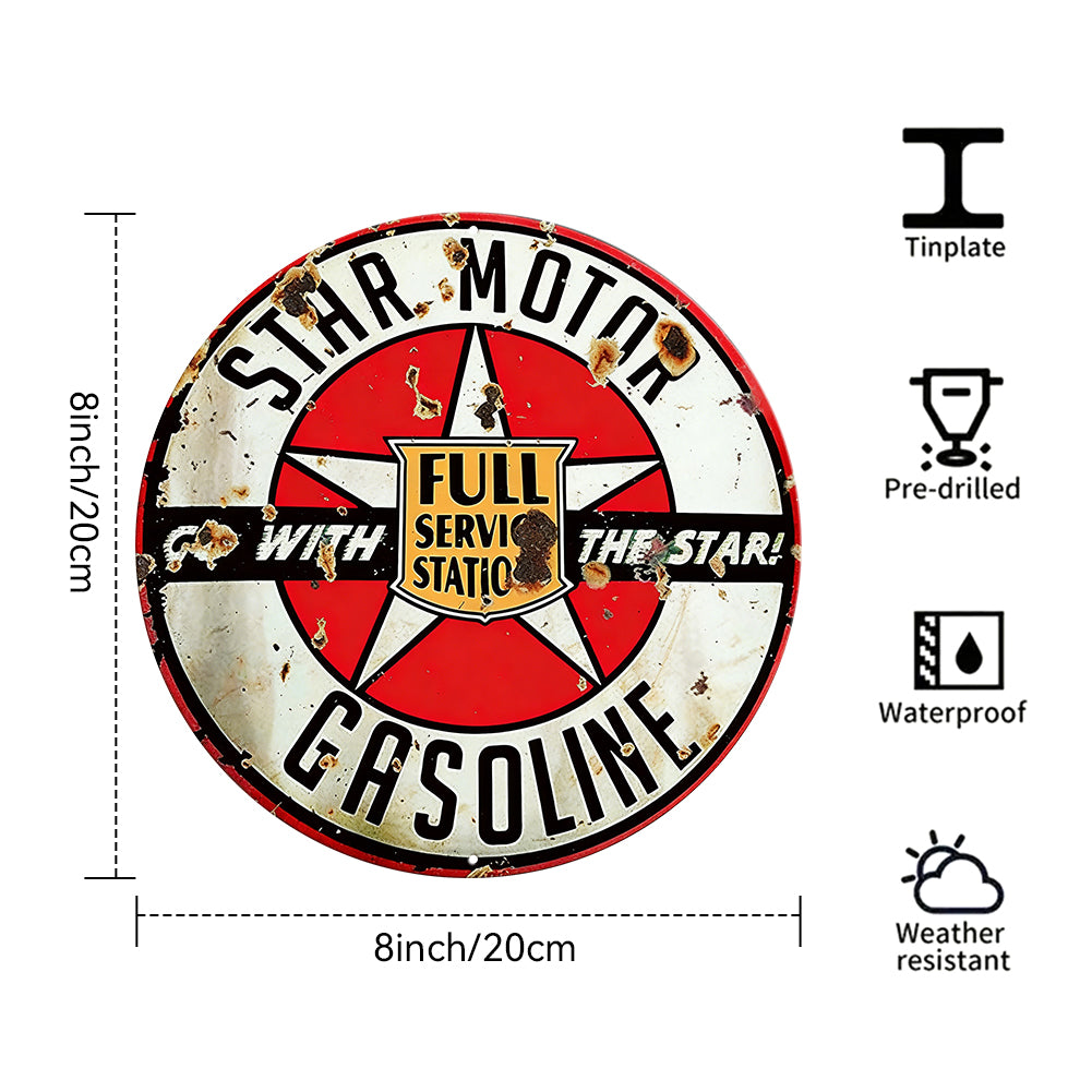 Star Motor Gasoline Round Metal Sign