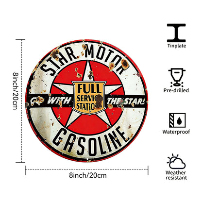 Star Motor Gasoline Round Metal Sign