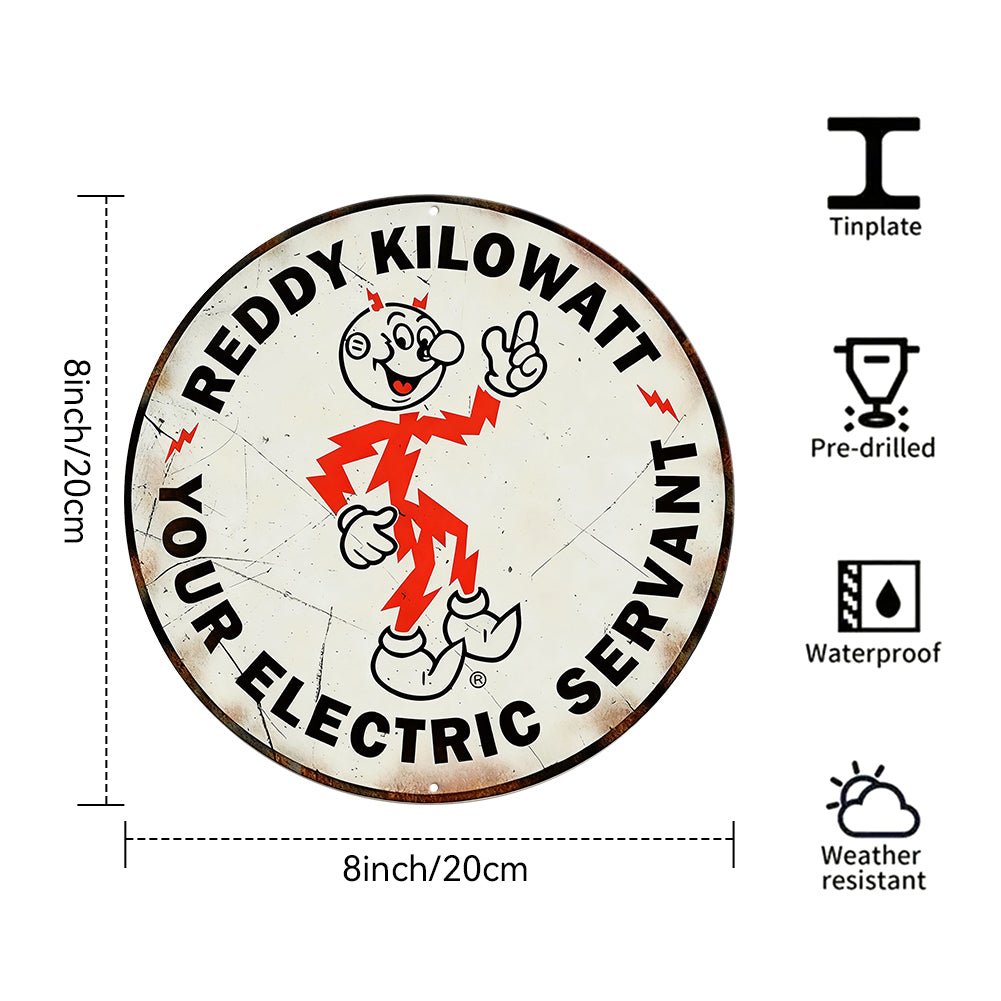 Reddy Kilowatt Round Metal Sign – Vintage Electric Ad