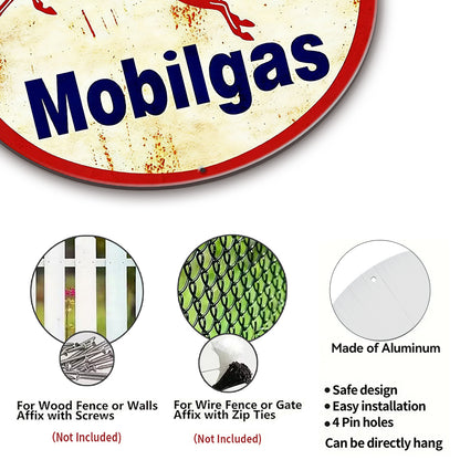 Mobilgas Pegasus Round Metal Sign – Vintage Gas Station