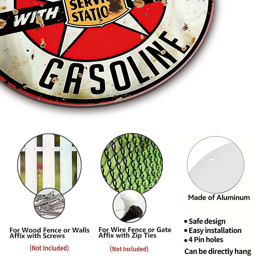 Star Motor Gasoline Round Metal Sign